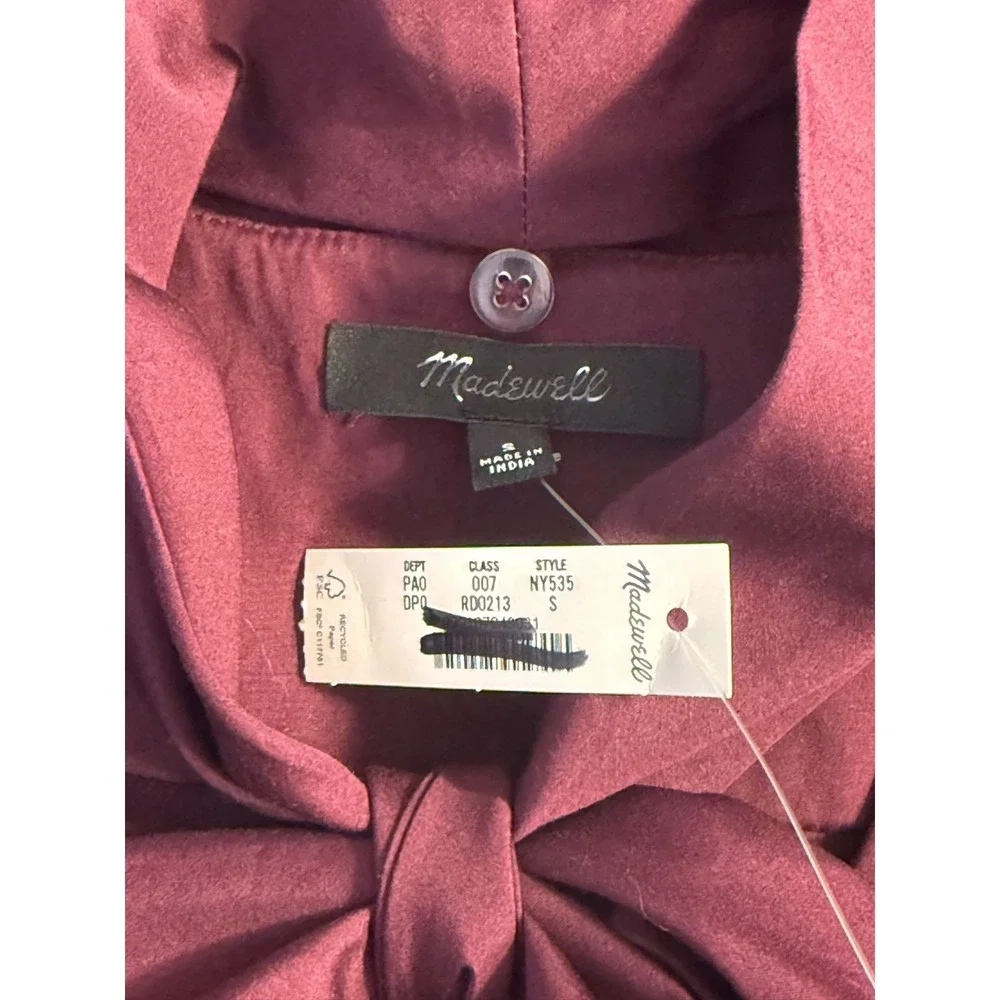 Madewell V-Neck Button-Front Top Dark Pomegranate Burgundy NY535 Small NEW